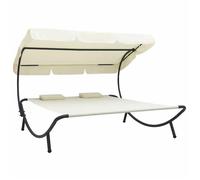 ""SALE 2026"" Lit de jardin Crème - Lit de repos d'extérieur avec auvent et oreillers Blanc crème PRO854027123
