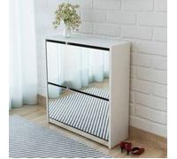 ""SALE 2026"" Meuble à chaussures Blanc - Meuble à chaussures 2 étages avec miroir 63x17x67cm Blanc PRO754181194