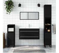 ""SALE 2026"" Meuble de lavabo de salle de bain Noir - Armoire de salle de bain avec miroir noir bois d'ingénierie PRO814655841
