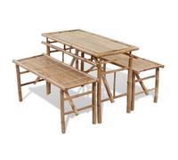 ""SALE 2026"" meuble d'extérieur arrière-cour, terrasse Brun - Table de brasserie avec 2 bancs 100cm Bambou PRO457871137