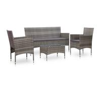 ""SALE 2026"" meuble d'extérieur arrière-cour, terrasse Gris - Salon de jardin 4 pcs avec coussins résine tressée gris PRO977257327