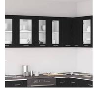 ""SALE 2026"" Placard suisine Noir - Armoire en Verre Suspendue Riga Chêne noir 60x31x60cm PRO291945044