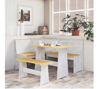""SALE 2026"" siège d'appoint Brun - Banc d'angle REINE 151cm marron miel et blanc bois pin solide PRO704809446