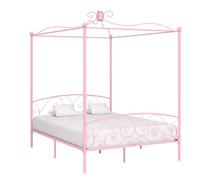 ""SALE 2026"" Stable Structure de lit double Rose - Cadre de lit à baldaquin sans matelas rose métal 160x200cm4340