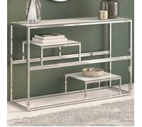 ""SALE 2026"" Table Console Argent - Table console argenté acier inoxydable et verre trempé PRO948367999