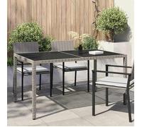 ""SALE 2026"" Table de jardin Gris - Table de jardin 150x90x75cm Verre trempé et poly rotin Gris PRO333761508