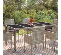 ""SALE 2026"" Table de jardin Gris - Table de jardin dessus en verre Gris 190x90x75cm Résine tressée PRO907597987