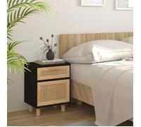 ""SALE 2026"" Table de nuit Noir - Table de chevet Noir Bois de pin massif et rotin naturel PRO982374668
