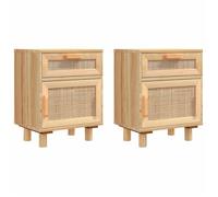 ""SALE 2026""Tables de chevet - Lot de 2 - Cabinet chambre - Chevet de Lit - Marron Bois pin massif et rotin naturel 17.75 Kg 6167816