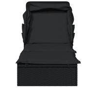 ""Sale 2026"" Transat de jardin - burke - Chaise longue - avec toit pliable noir 213x63x97 cm résine tressée Cc1284