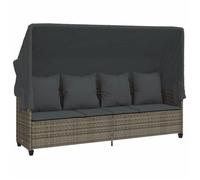 ""SALE 2026""Transat de soleil/plage - Chaise longue avec auvent et coussins gris - Résine tressée,204x75x140cm 25 Kg 7745896