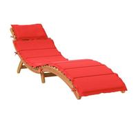 ""SALE 2026""Transat de soleil/plage - Chaise longue avec coussin rouge - bois d'acacia solide,184x55x65cm 15.8 Kg 1373389