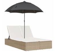 ""SALE 2026""Transat de soleil/plage - Chaise longue double avec coussins et parasol beige - Poly rotin,200x164x176cm 24.58 Kg 9573749