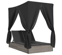 ""SALE 2026""Transat de soleil/plage - Chaise longue double avec toit et rideaux gris - Résine tressée,200x114x196cm 28.66 Kg 7162207