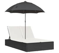 ""SALE 2026""Transat de soleil/plage - Chaise longue double et coussins et parasol noir - Résine tressée,200x164x176cm 24.74 Kg 986305