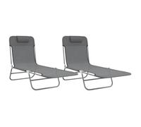 ""SALE 2026""Transat de soleil/plage - Chaises longues pliables lot de 2 gris textilène et acier,135x54,5x87cm 8.34 Kg 9846689