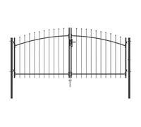 SALE* TOP Porte de jardin - LEMON - Clôture Portillon - avec Sommet en Lance à Double Battant Gris 150x300 cm Acier FR459