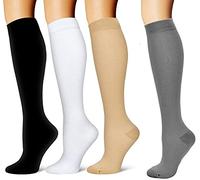 salefun 4 Paires Chaussettes de Contention Graduées pour Homme et Femme, Bas de Contention pour Circulation et Récupération, pour Course à Pied, Running, Sport, Infirmières, Avion, Voyage, Grossesse