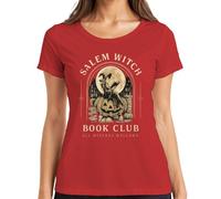 Salem Witch Book Club All Witches Welcome Halloween Citrouille Lune T-shirt pour femme, rouge, XXL