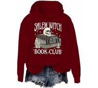 Salem Witch Book Club Sweatshirt Halloween Funny Reading Shirts Witch Bookish Hoodie Spooky Season Top, Claret-H, 3XL