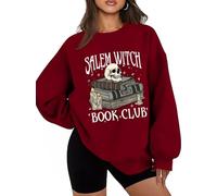Salem Witch Book Club Sweatshirt Halloween Funny Reading Shirts Witch Bookish Hoodie Spooky Season Top, bordeaux, 3XL