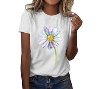 Sales Clearance Today Deals Prime HUIFUAO Tee Shirt Femme Manche Courte Blanc Haut Chic et Elegant Chemise et Blouses Grande Taille Basique Tunique (A09-Yellow, L) Women Summer Shirts