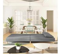 ""Sales Season""Canapé convertible 2 places - SHELD - CLIC-CLAC/Sofa-lit - avec deux oreillers gris clair tissu 200x84,5x69cm C1682668