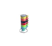 Out Of The Blue Lot de 6 Mini Tasses Espresso – Céramique, support en métal, 5,5 x 7 cm