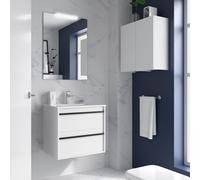 Salgar Ensemble complet ATTILA 600 2 tiroirs WHITE SATIN + plan de toilette + miroir + luminaire