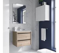 Salgar Ensemble complet ATTILA 800 2 tiroirs NATURAL + plan de toilette + miroir + luminaire