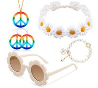 SALGIA Accessoires de Costume Hippie, Femme Années 60 et 70 Accessoires Hippie, avec Lunettes, Bandeau, Bracelets, Signe de Paix Collier et Boucles d'Oreilles, pour Années 70 80 Accessoires Hippie