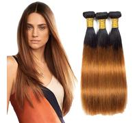 Salharer 1b/30 trames de cheveux humains bicolores raides 3 trames au total 300 g 40,6 cm, 45,7 cm, 50,8 cm, non traités, sans colle, double trame