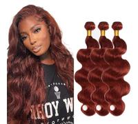 Salharer #33 Extensions de cheveux humains brun rougeâtre ondulés 3 trames au total 300 g 40,6 cm, 45,7 cm, 50,8 cm, non traités, sans colle, double trame