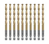 SALI Jeu de 10 forets HSS à queue six pans Couronnes de perçage rapide Ø 6,5 mm Jeu de forets revêtus de titane à changement rapide Emmanchement hexagonal 1/4" Forets hélicoïdaux Forets à métaux pour