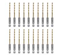 SALI Jeu de 20 forets HSS à queue six pans Couronnes de perçage rapide Ø 3,2 mm Jeu de revêtus de titane à changement rapide Emmanchement hexagonal 1/4" Forets hélicoïdaux à métaux pour