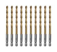 SALI Lot de 10 forets HSS à tige hexagonale Ø 5 mm - Jeu de forets avec revêtement en titane - Changement rapide - Embout hexagonal 1/4" - Foret hélicoïdal pour bois, plastique, aluminium