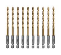 SALI Lot de 10 forets HSS à tige hexagonale - Diamètre : 4,8 mm - Avec revêtement en titane - Changement rapide - Embout hexagonal 1/4" - Foret hélicoïdal pour bois, plastique, aluminium