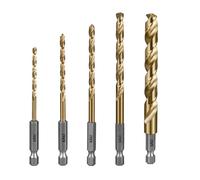 SALI Lot de 5 forets HSS à tige hexagonale 3,2-8 mm - Jeu de forets avec revêtement en titane - Changement rapide - Embout hexagonal 1/4" - Foret hélicoïdal pour bois, plastique, aluminium