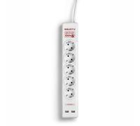 SALICRU Multiprises Parafoudre SPS.SAFE 5+ Blanc 5 prises Shuko/FR 12kA câble: 1,5 m fixation murale 2 USB Protection enfant 680BA000002