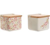 Salière avec couvercle Home ESPRIT Blanc Rose Violet Bambou 750 ml 14 x 12,5 x 12 cm (2 pièces)