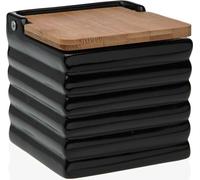 Salière avec couvercle Versa Rayures Noir en céramique Bambou Dolomite 11 x 11 x 11 cm