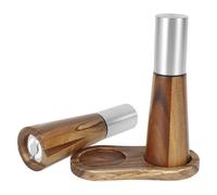 Salière et moulin à poivre avec plateau en bois d'acacia - Set de ponceuse à sel et à poivre rechargeables - Moulin à sel et à poivre - Boucle en céramique - Coûts de base - Boucle de poivre réglable