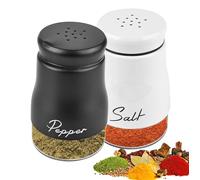 Salière et poivrière - 120 ml - Avec fond en verre - Salière avec couvercle en acier inoxydable - Accessoire de cuisine pour la maison, la cuisine, le restaurant, la table à manger (noir et blanc)