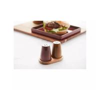 Salière et Poivrière de table en grès sur plateau en acacia Point Virgule