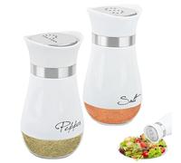 Saliere et poivriere de table set, 2 PCS Salières et Poivrières à fond en verre - Blanc, 120 ML Salieres et Poivrieres - Pour Cuisine, Barbecue en Plein Air, Barbecue, Camping-car