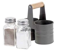 Salière et poivrière en verre avec support de rangement en métal