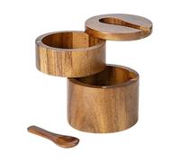 Salière - Récipient à épices avec joint rotatif magnétique - Boîte à épices en bois à 2 couches avec cuillère pour la cuisson en conserve, comptoir, poivre, café, sucre, table à manger