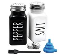 Salieres et Poivrieres, Pots a Epices Noir et Blanc avec 4 Couvercles en Acier Inoxydable, Brosse de Nettoyage, Entonnoir, Saliere en Verre Deco Cuisine Ferme pour Maison Restaurants Mariage