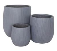 SALINDRO - Lot de 3 cache-pots en fibre d'argile déco strillée gris -