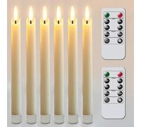 salipt LED Bougies Vacillantes sans Flamme Lot de 6, Bougies à Piles en Avec Télécommande et Minuteur, Diamètre 2 cm, Hauteur 24.5 cm - Ivoire